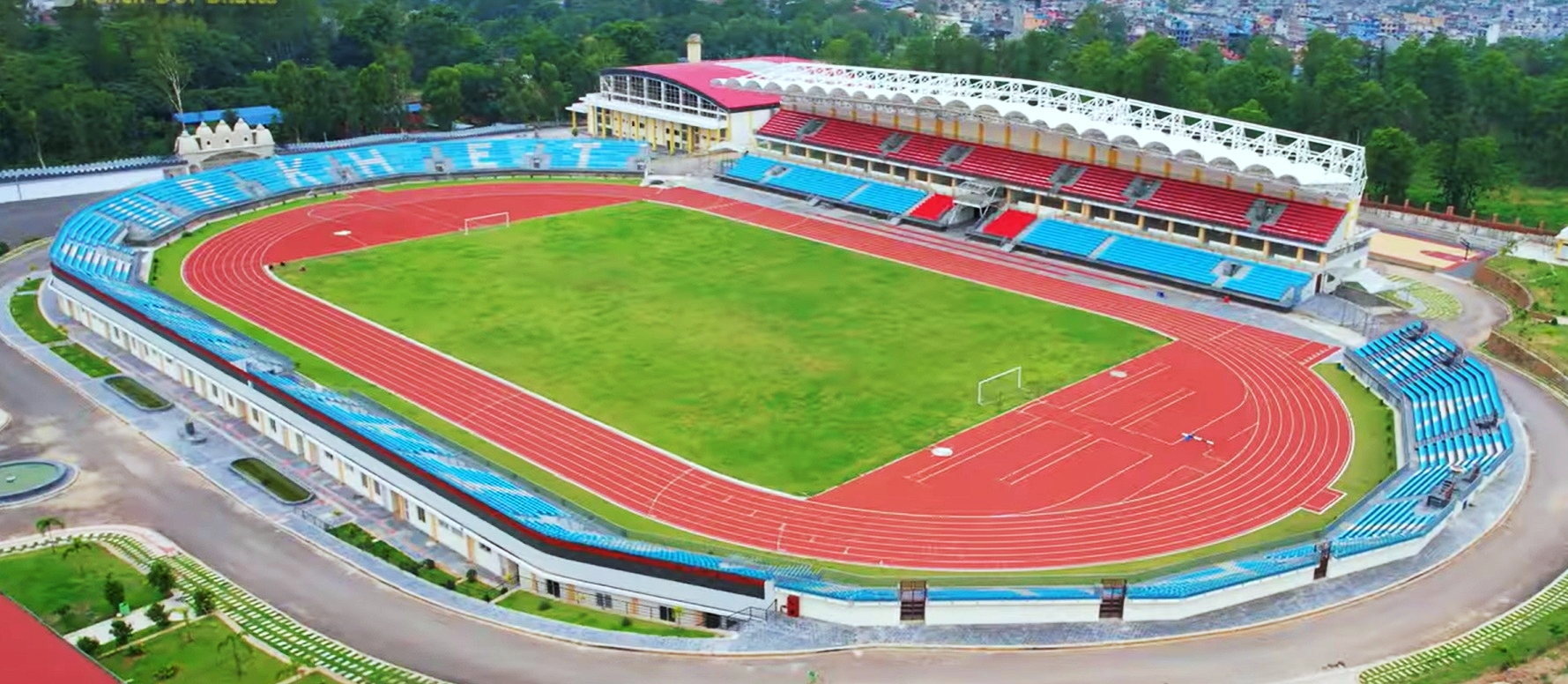 Aerial view of a sports complex.